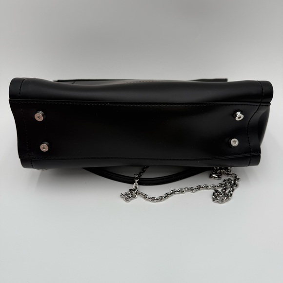 Coccinelle Italian Leather Chain Strap Crossbody Purse Shoulder Bag Black Silver - Picture 5 of 10